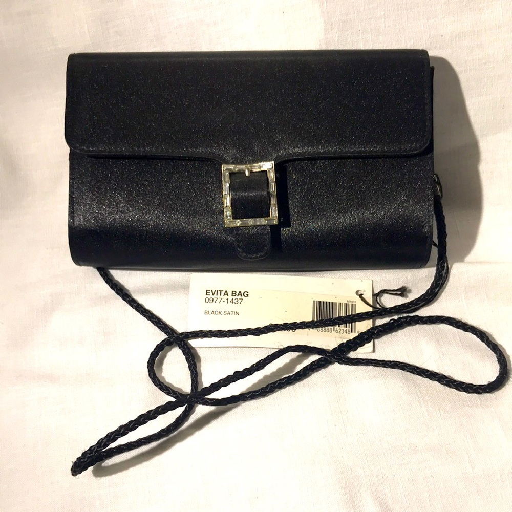 Sam & Libby Women’s Black Satin & Rhinestone Baguettes Stiff Crossbody Clutch